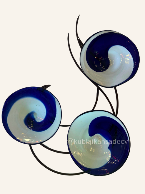 24 Mural decorativo herrería olas y ostras - 3 platos de vidrio soplado