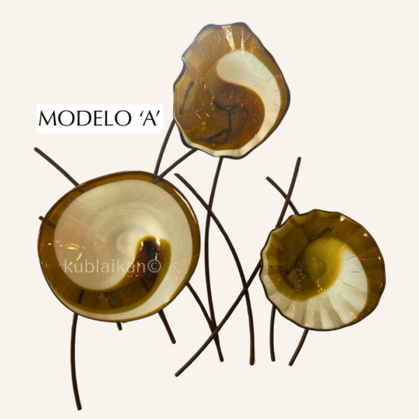 35 Mural decorativo herrería ramas y ostras - 3 platos de vidrio soplado