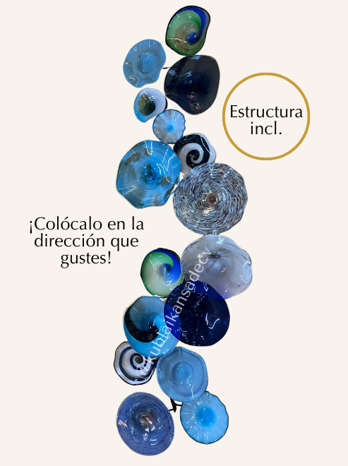 39 Mural decorativo herrería y ostras - platos de vidrio soplado / PIEZA UNICA