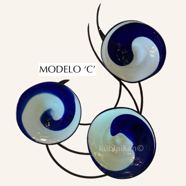 39 Mural decorativo herrería olas y ostras - 3 platos de vidrio soplado