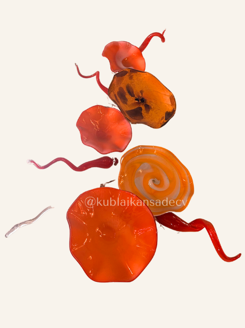 49 Mural decorativo herrería y platos de vidrio soplado - tonos cálidos / PIEZA UNICA